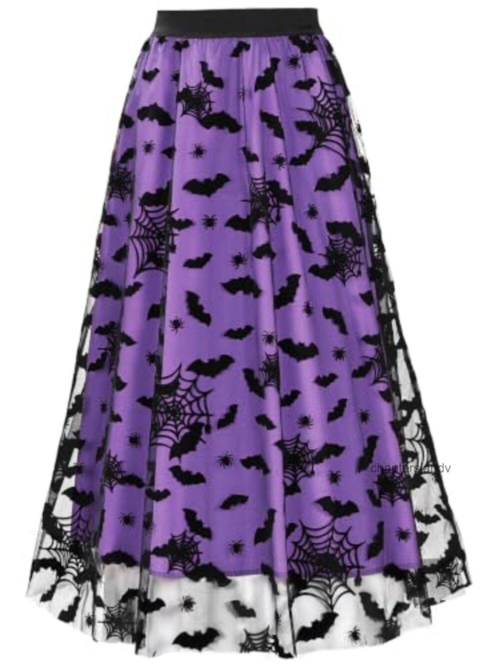 Women Halloween Tulle Midi Skirt High Elastic Waist A-Line Ruffled